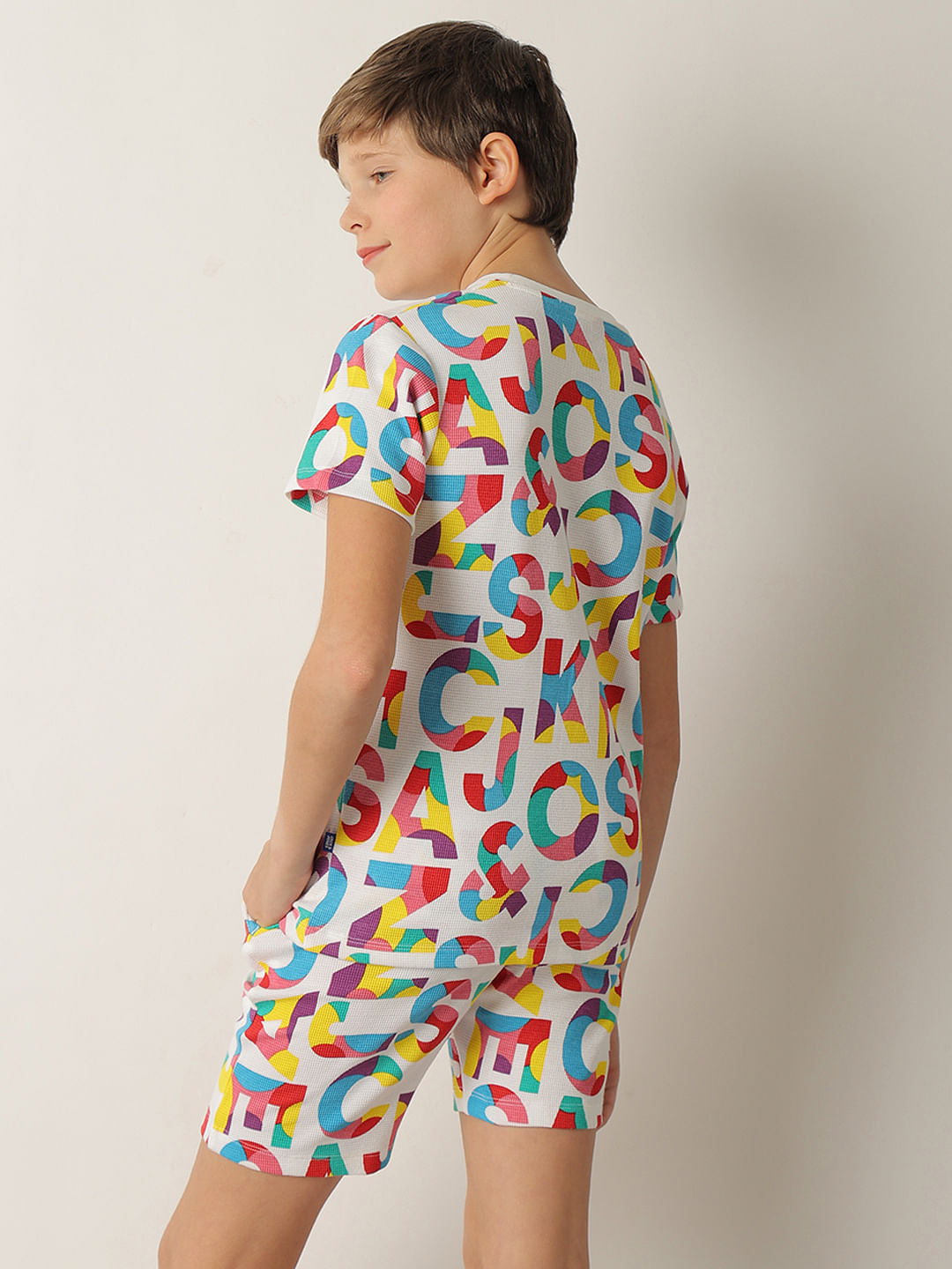 Boys White Printed Co-ord Set T-shirt