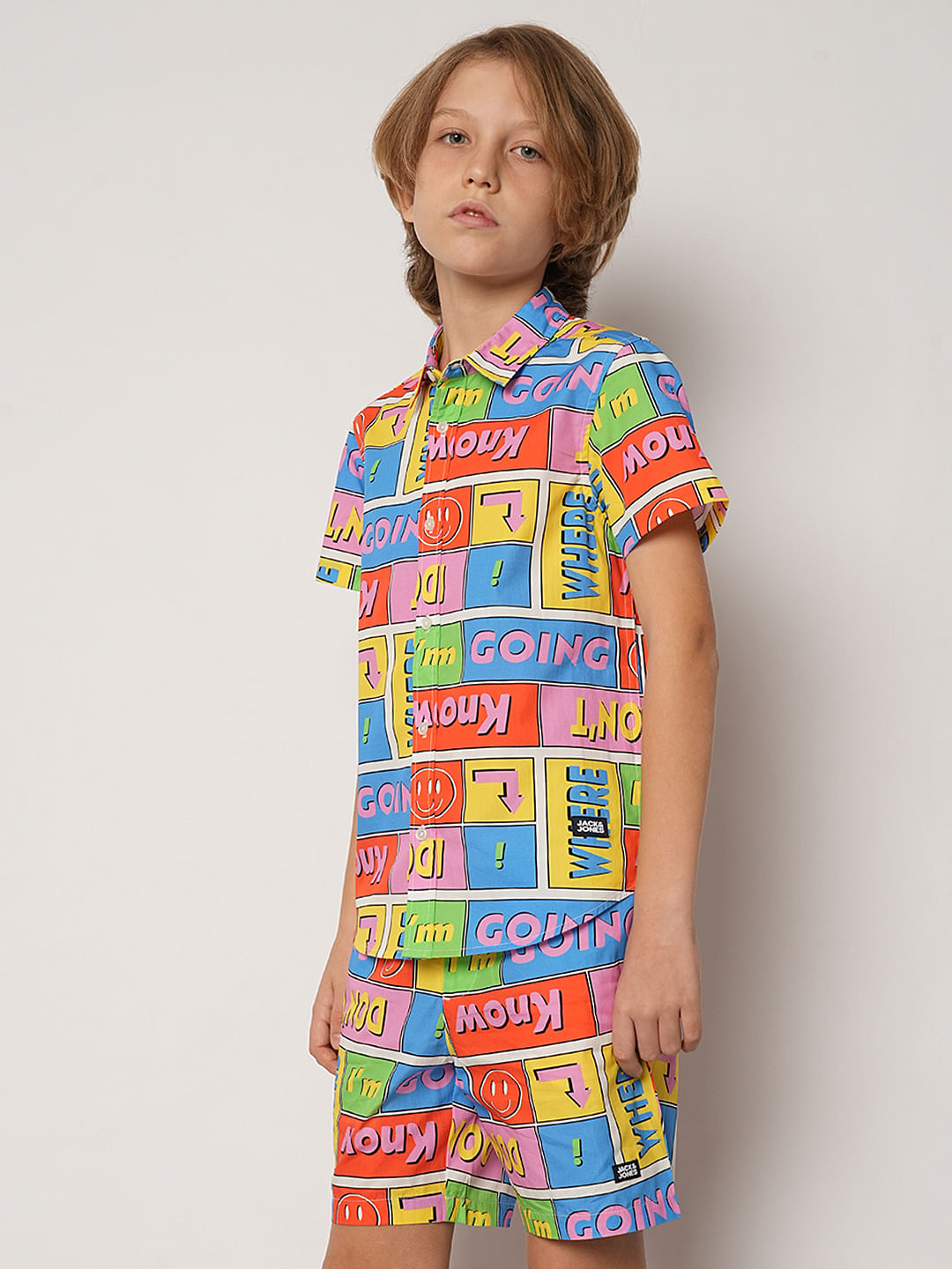 Boys Yellow Printed Co-ord Set Shirt