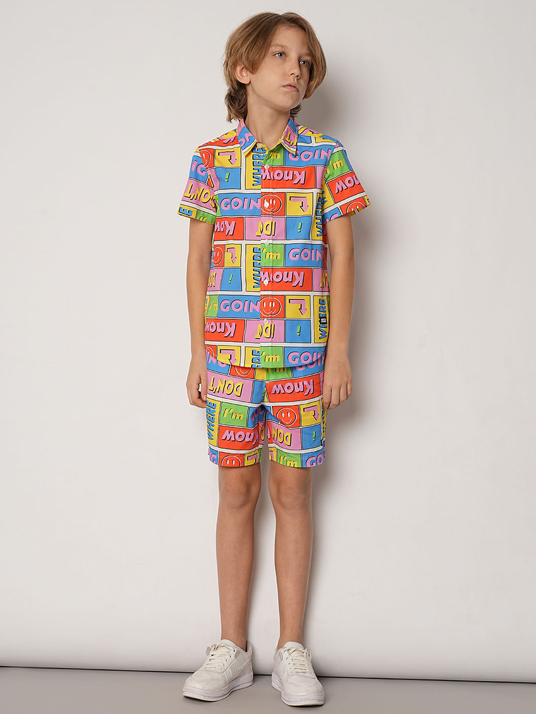 Boys Yellow Printed Co-ord Set Shirt