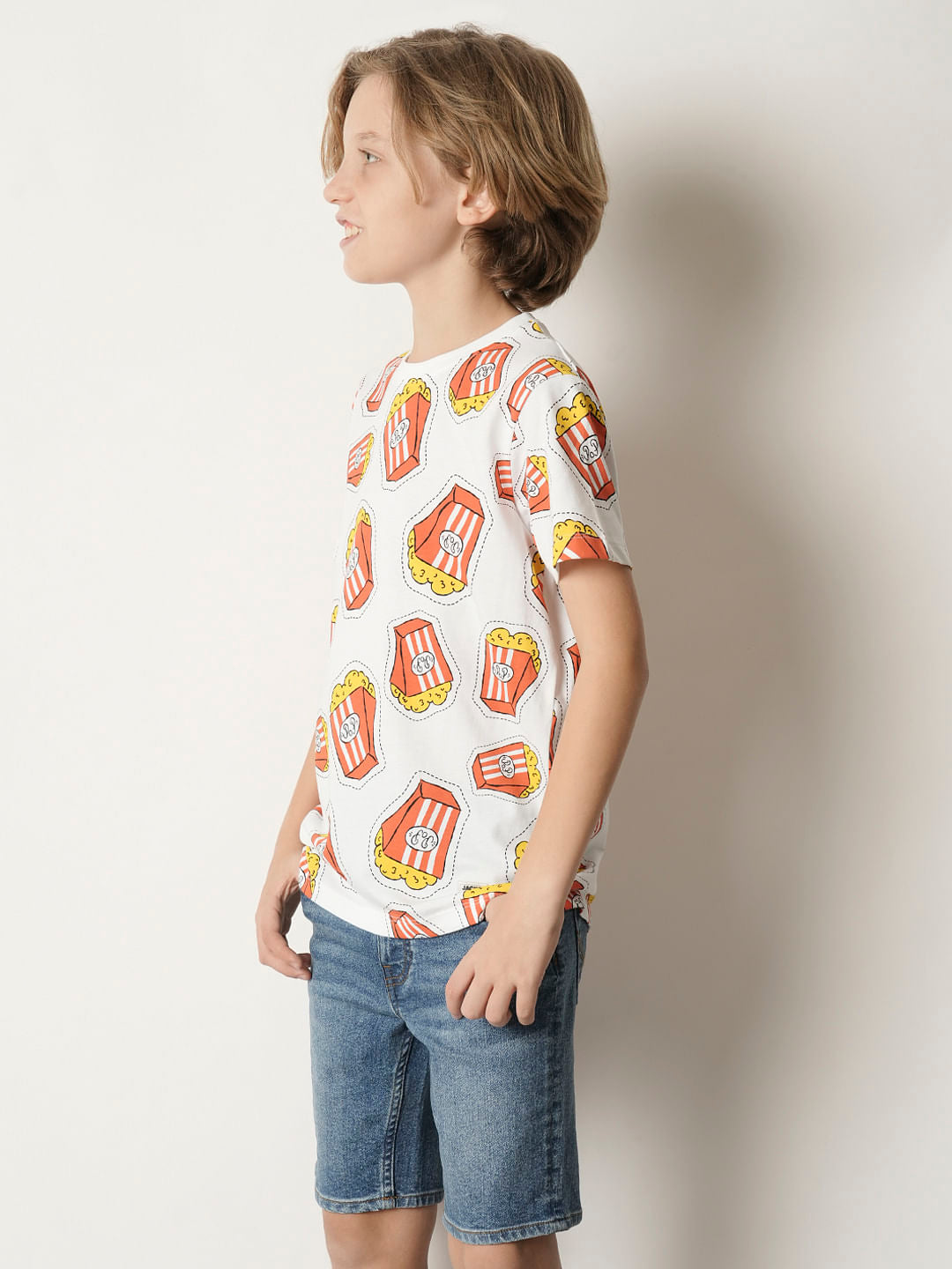 Boys Light Pink Printed Crew Neck T-shirt