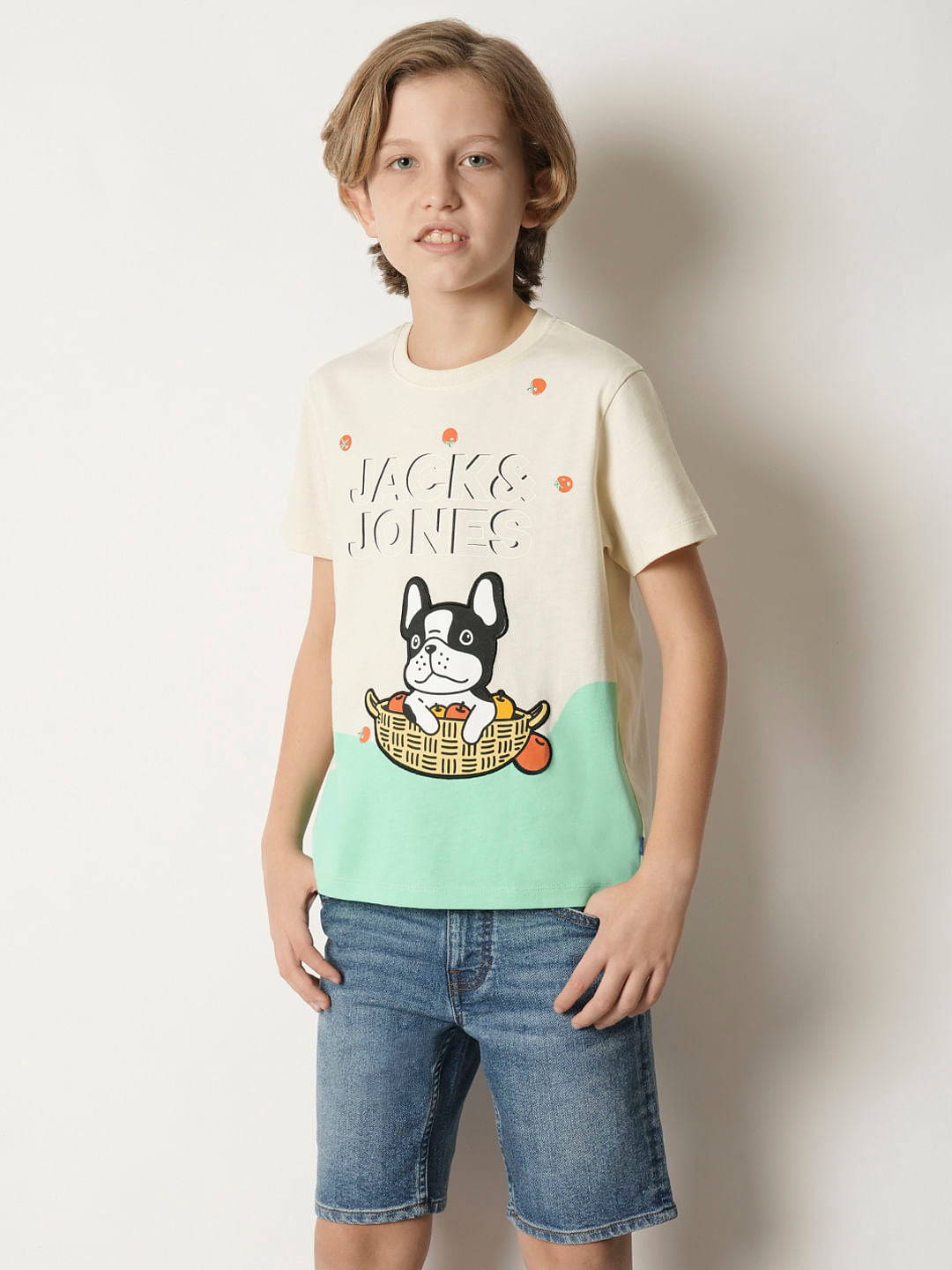 Boys Beige Colourblocked Crew Neck T-shirt