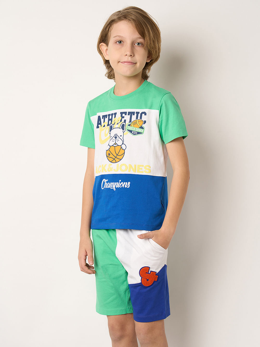 Boys Green Colourblocked Co-ord Set T-shirt