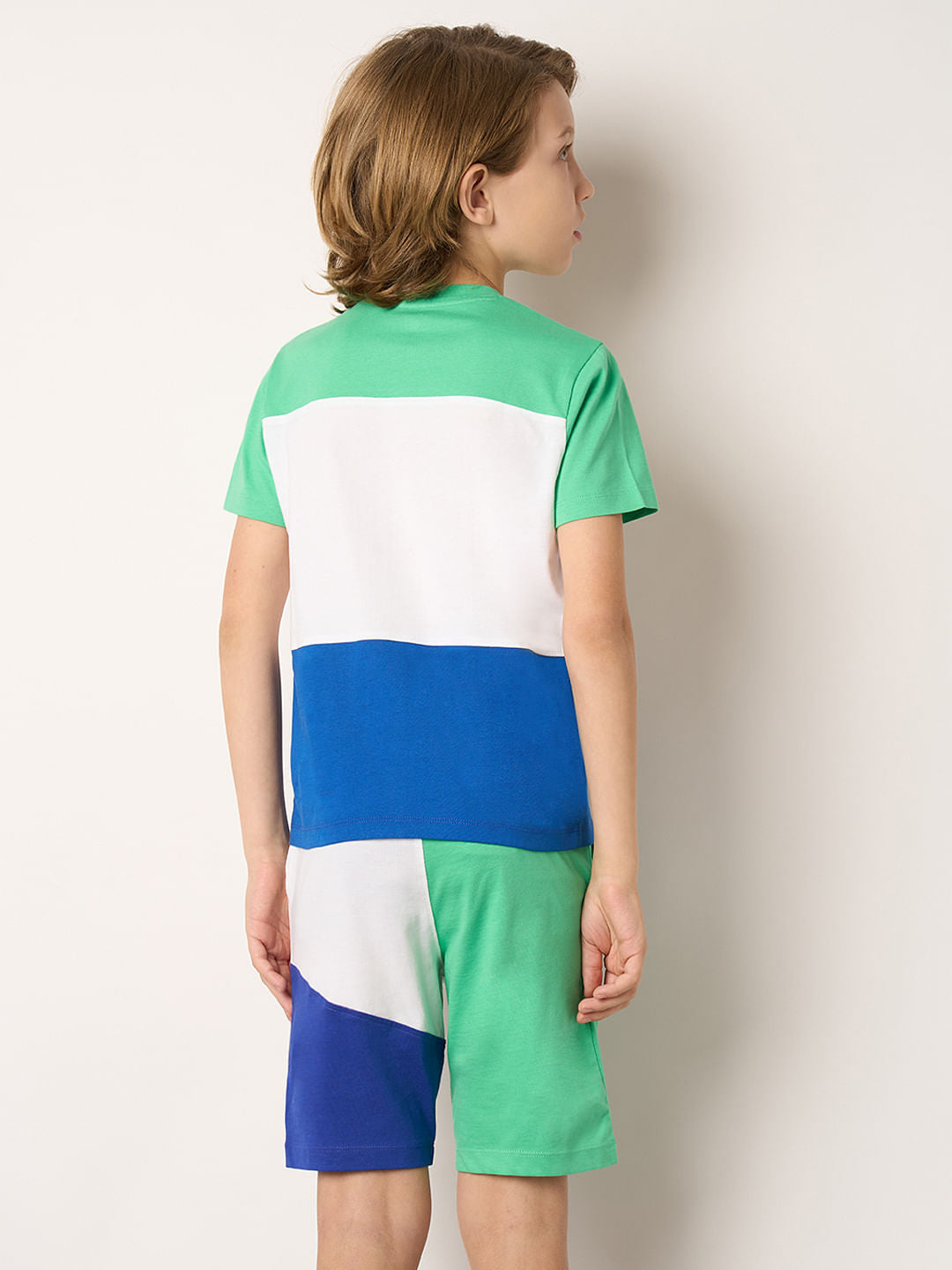 Boys Green Colourblocked Co-ord Set T-shirt