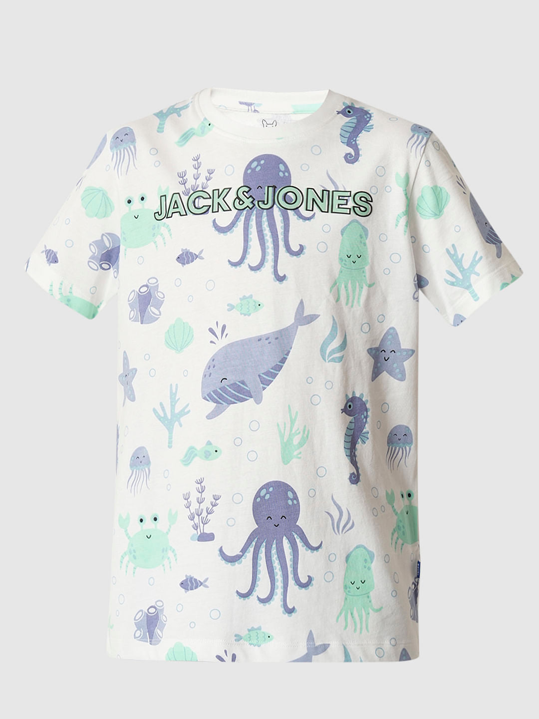 Boys White Sea-Life Print T-shirt