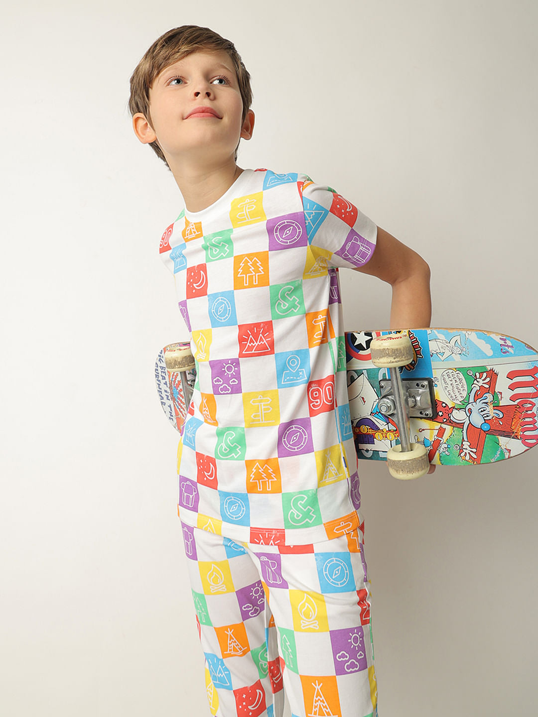 Boys White Printed Co-ord Set T-shirt