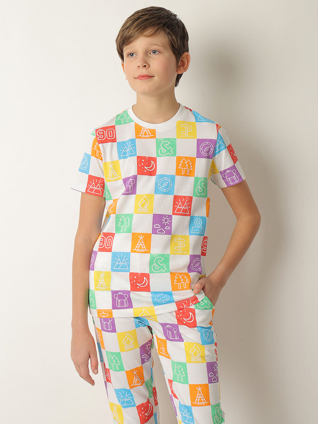 Boys White Printed Co-ord Set T-shirt