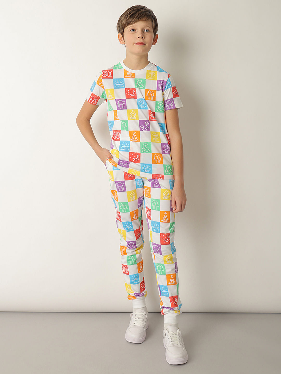 Boys White Printed Co-ord Set T-shirt