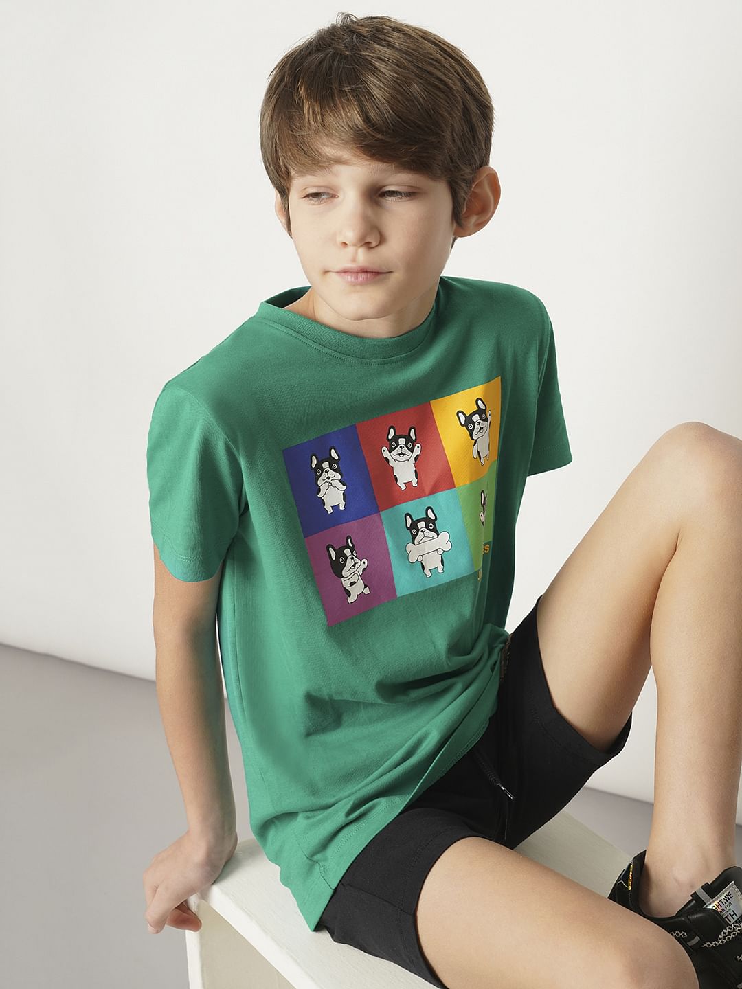 Boys Green Moody Doggo Print T-shirt