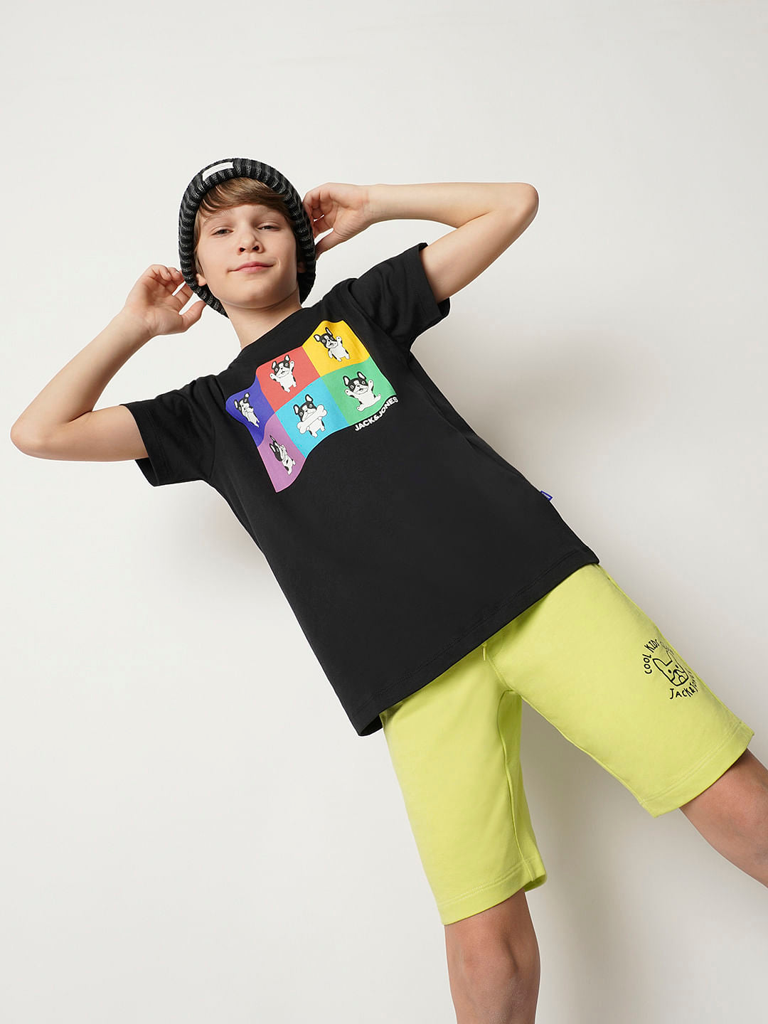 Boys Black Doggo Print T-shirt