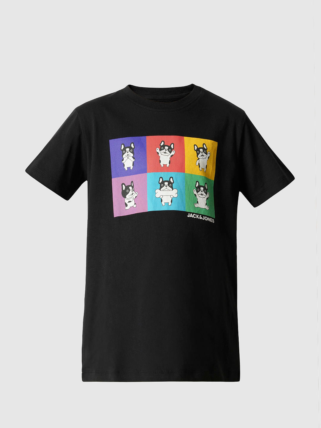 Boys Black Doggo Print T-shirt
