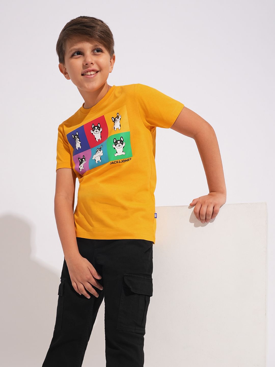 Yellow Logo Print Crew Neck T-shirt