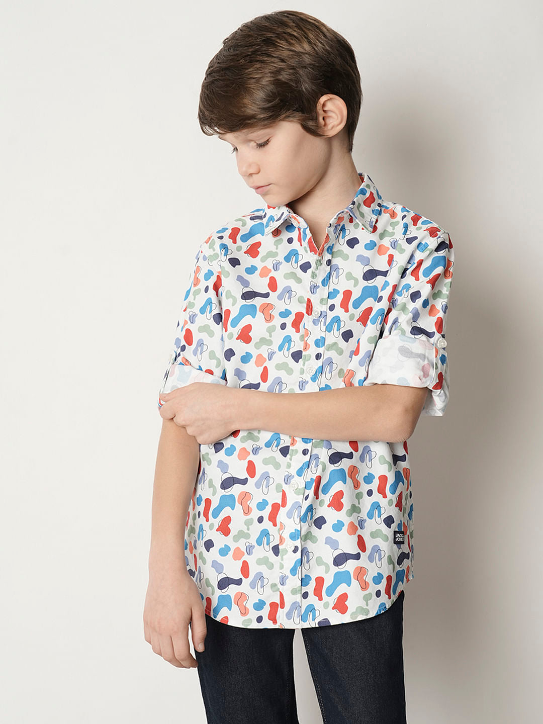 Boys White Printed Full Sleeves Shirt