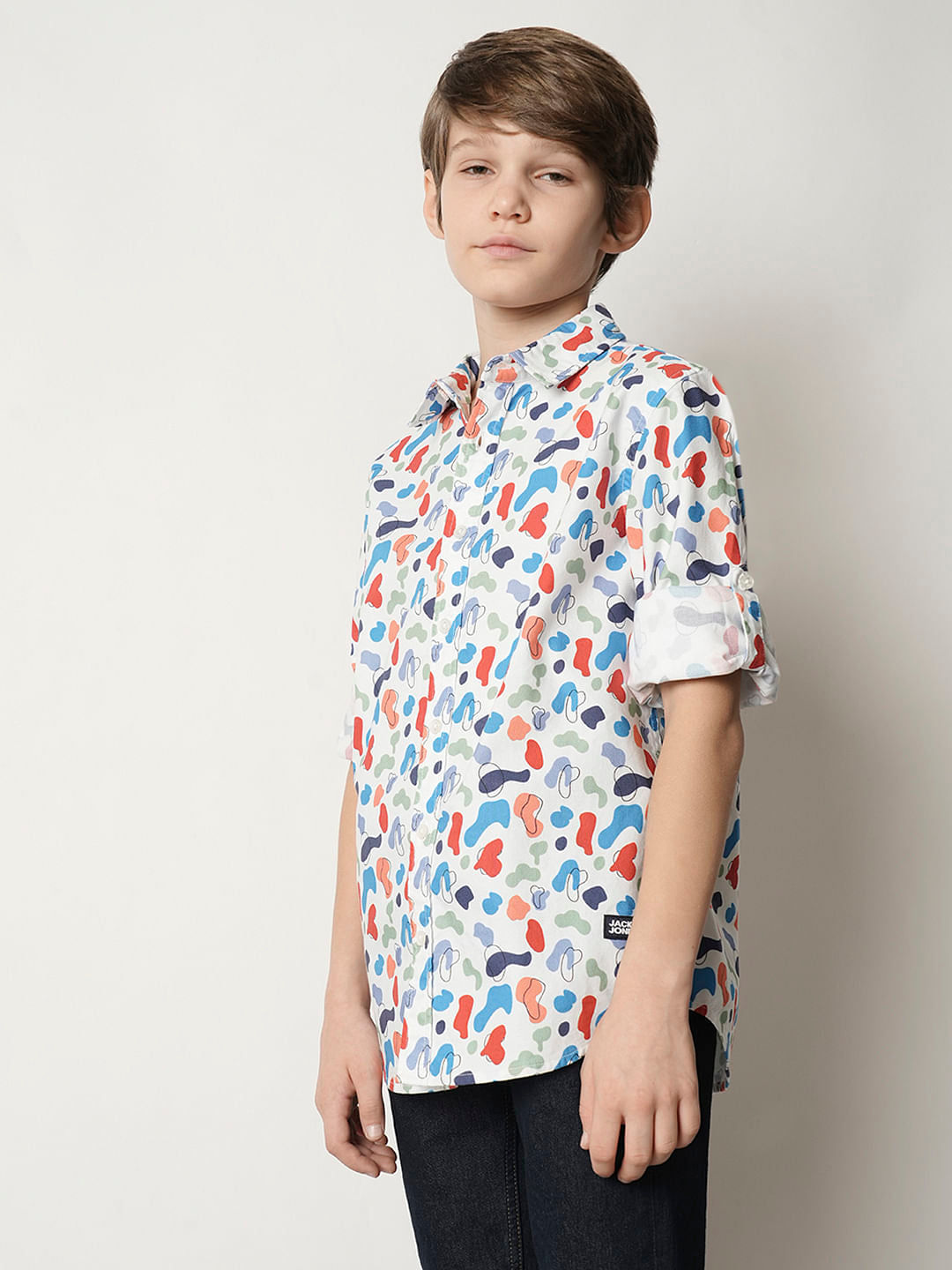 Boys White Printed Full Sleeves Shirt