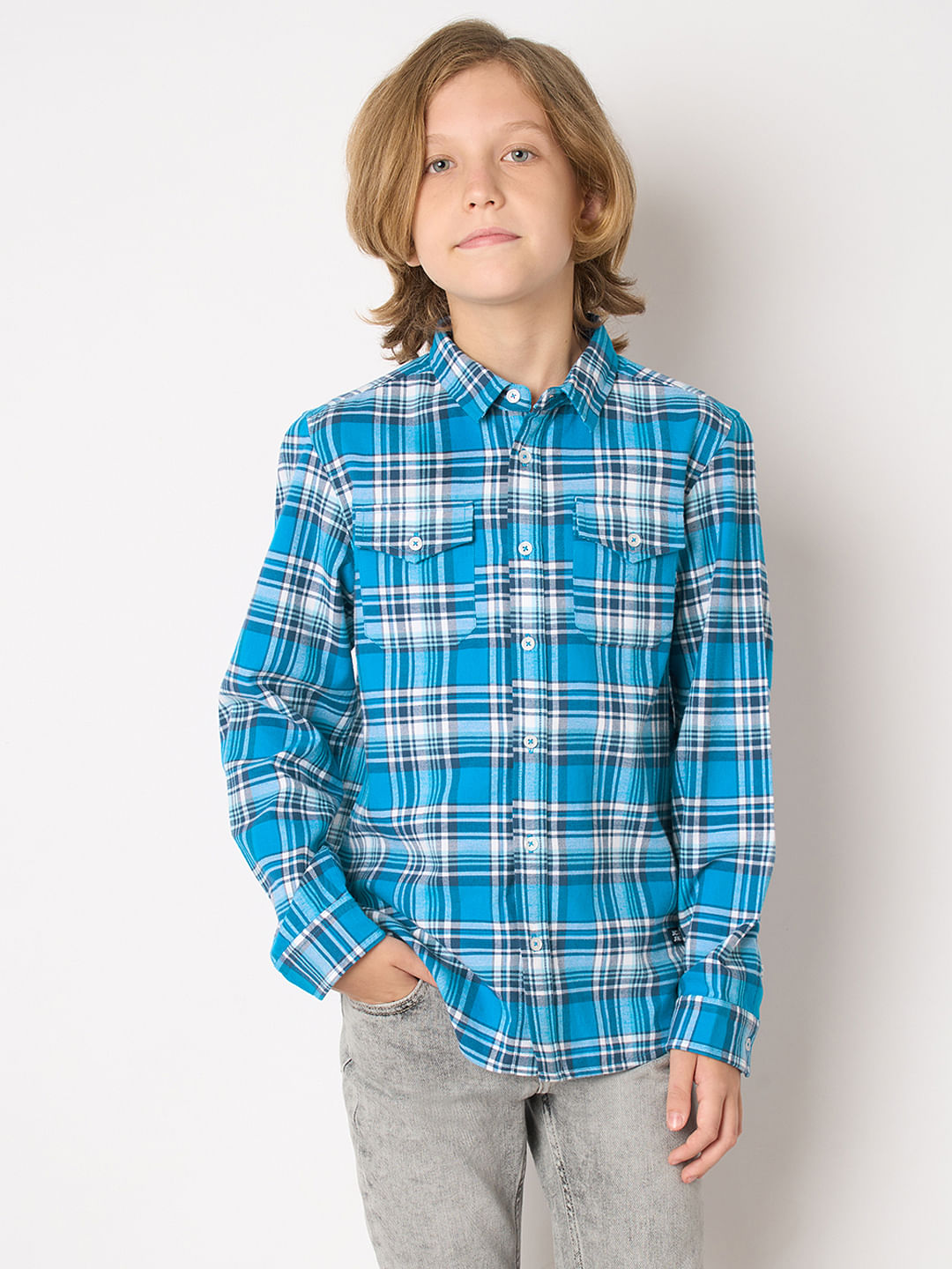 Boys Blue Check Full Sleeves Shirt