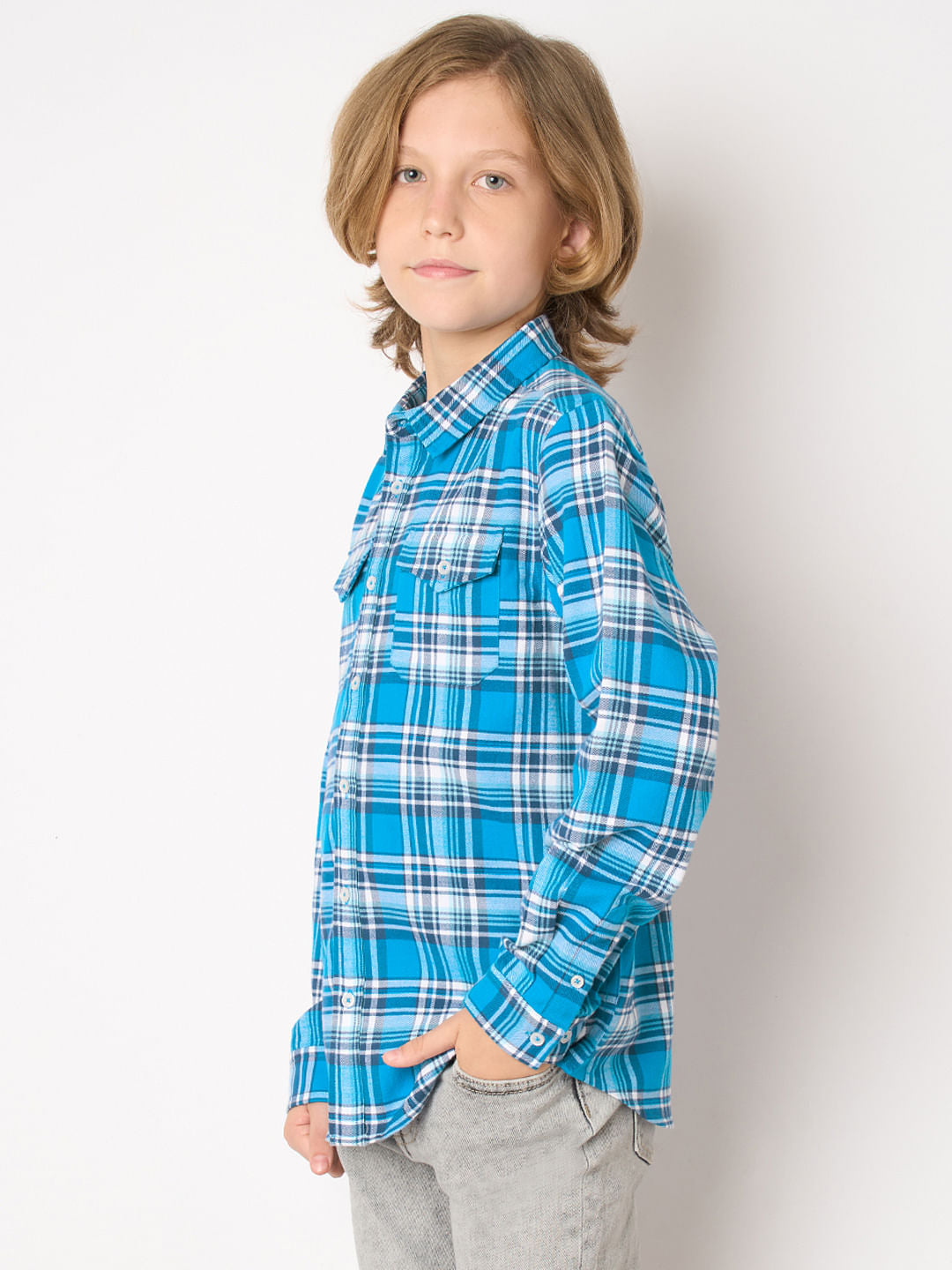 Boys Blue Check Full Sleeves Shirt