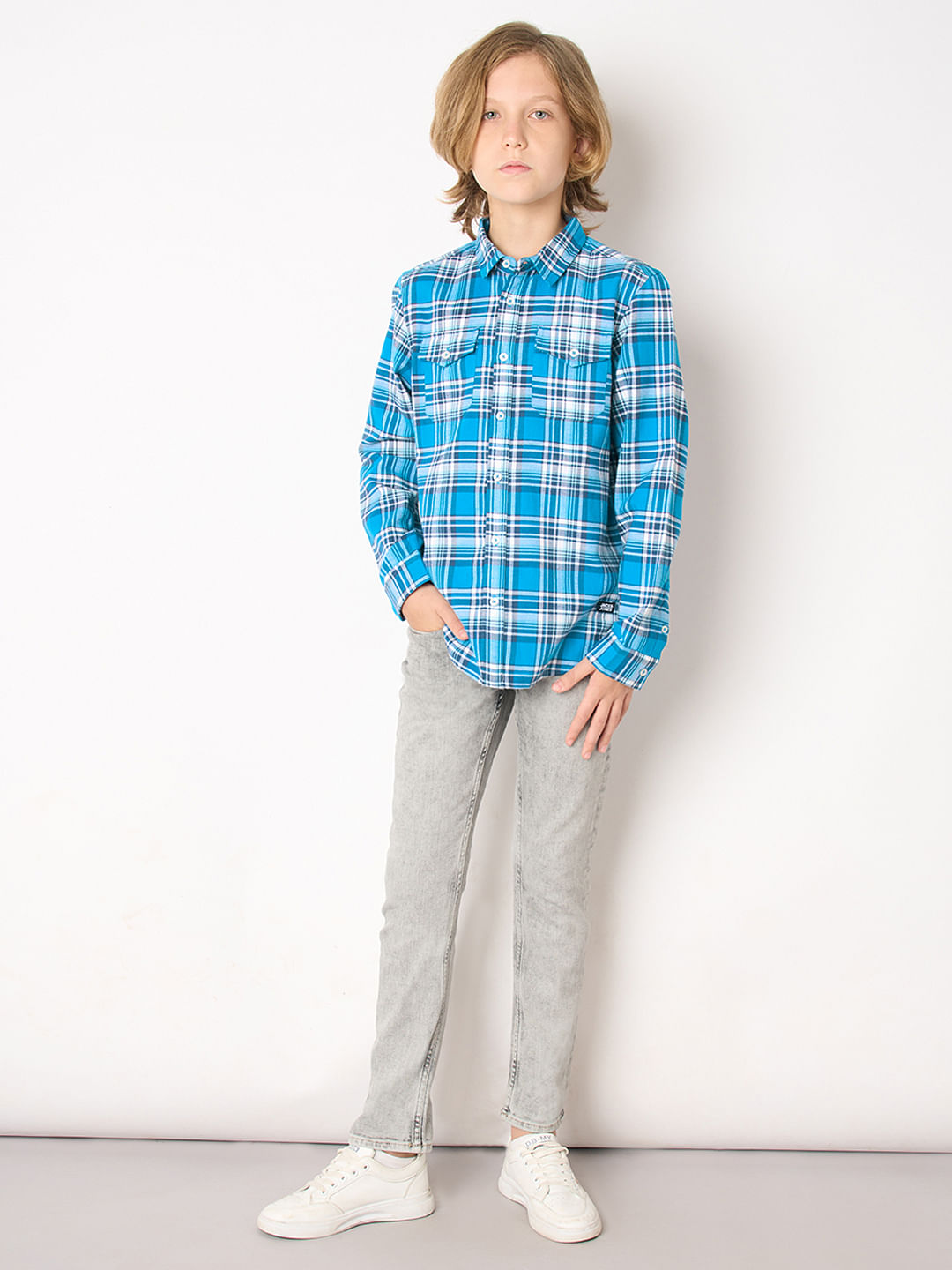 Boys Blue Check Full Sleeves Shirt