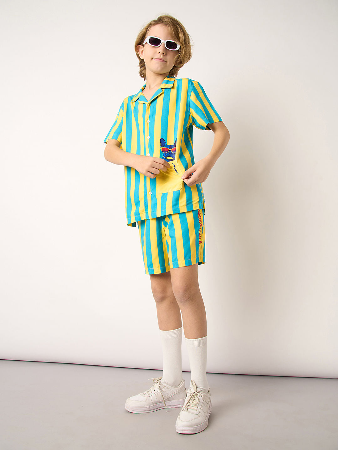 Boys Yellow Striped Co-ord Set Shirt