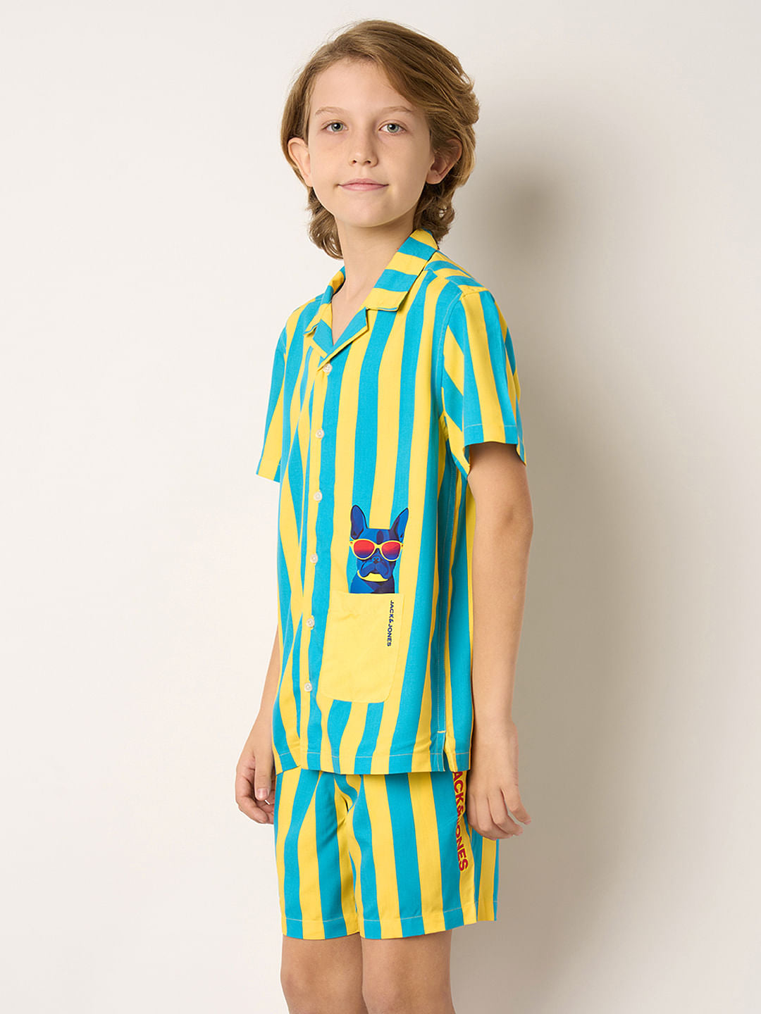 Boys Yellow Striped Co-ord Set Shirt