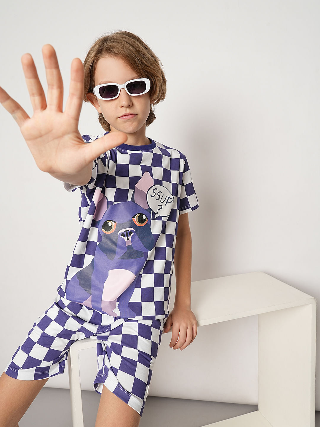 Boys Purple Dog Print Co-ord Set T-shirt