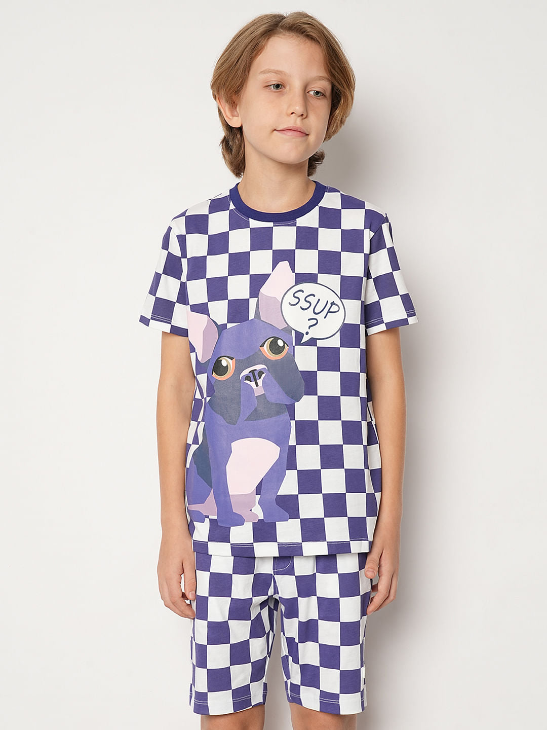 Boys Purple Dog Print Co-ord Set T-shirt