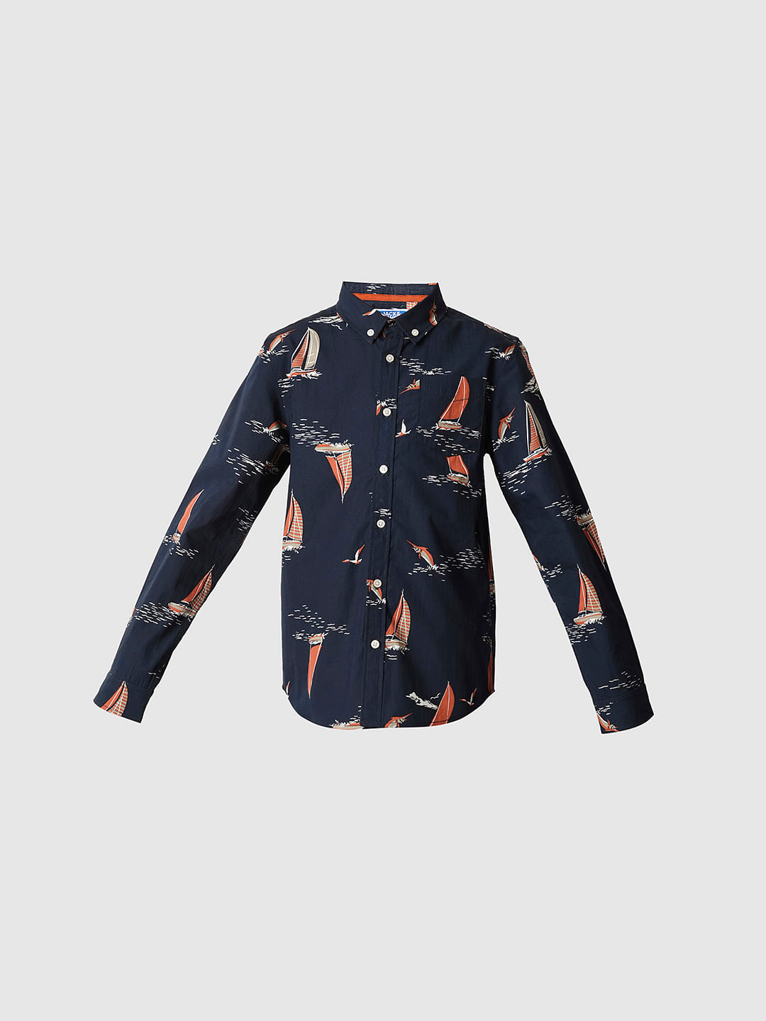Boys Blue Boat Print Full Sleeves Shirt