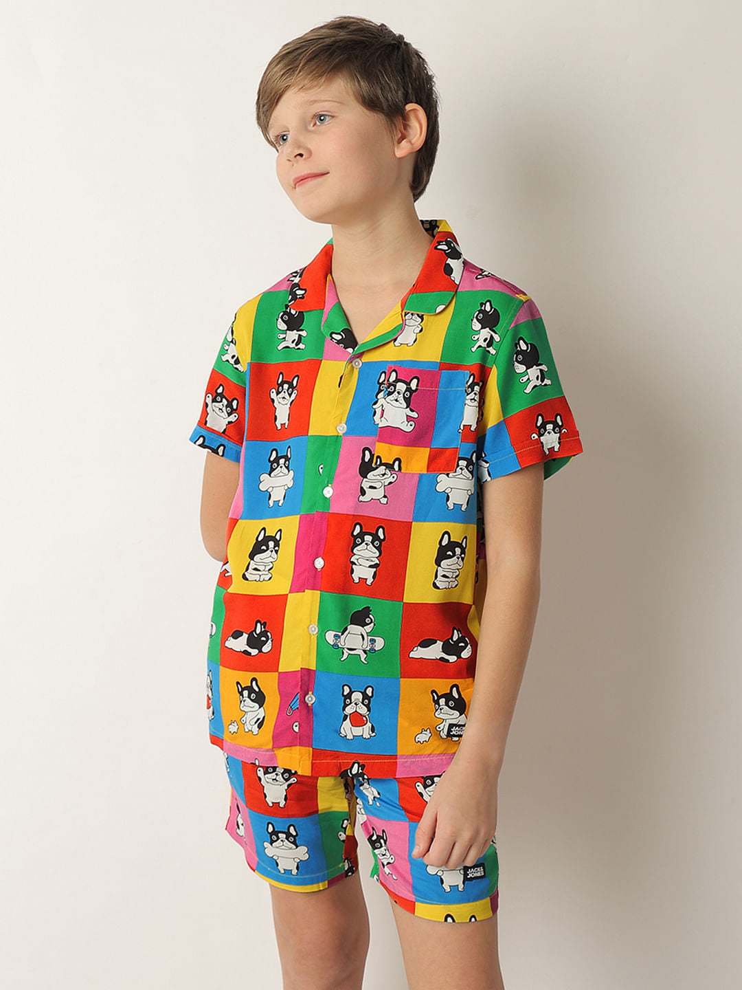 Boys Orange Colourblocked Co-ord Set Shirt