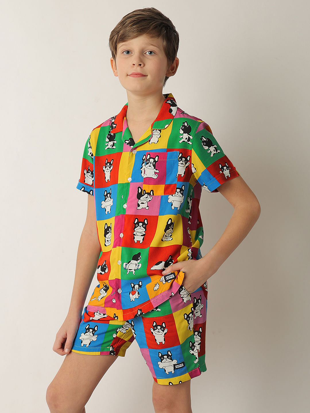 Boys Orange Colourblocked Co-ord Set Shirt