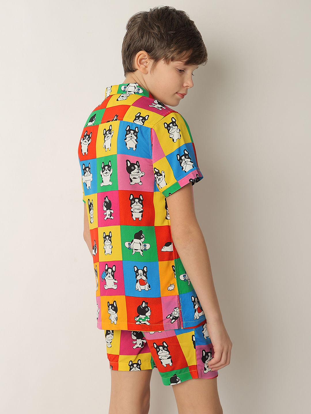 Boys Orange Colourblocked Co-ord Set Shirt