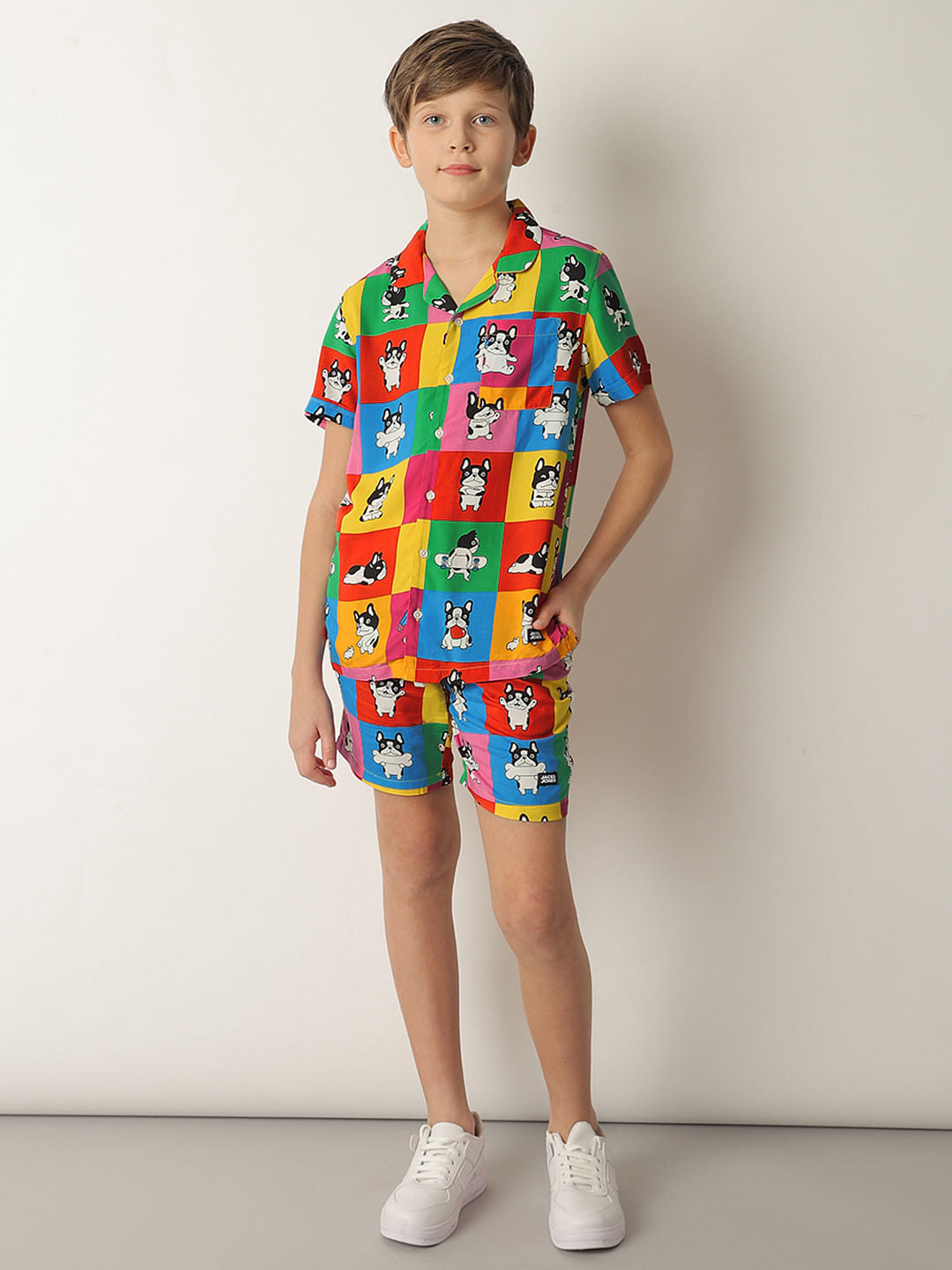 Boys Orange Colourblocked Co-ord Set Shirt