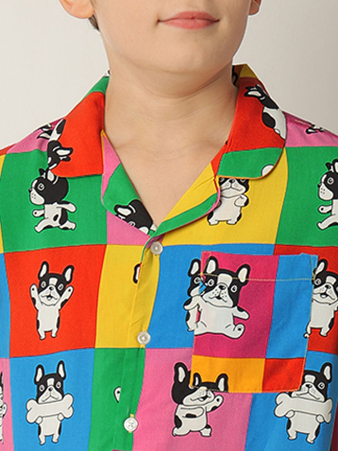 Boys Orange Colourblocked Co-ord Set Shirt