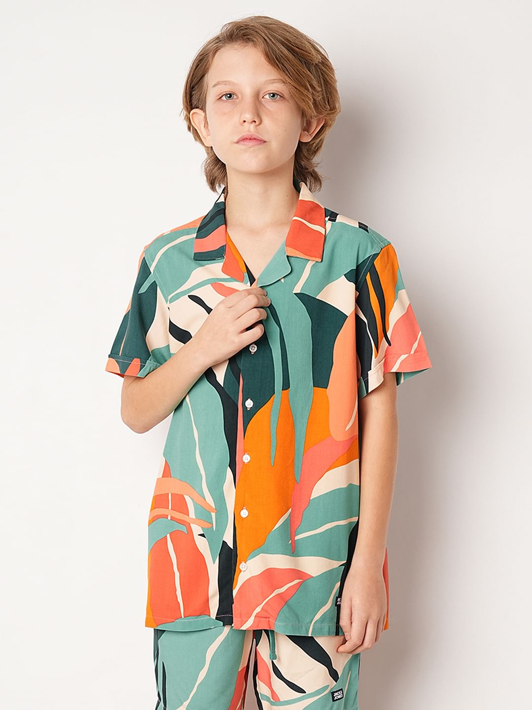 Green Tropical Print Co-ord Set Shirt