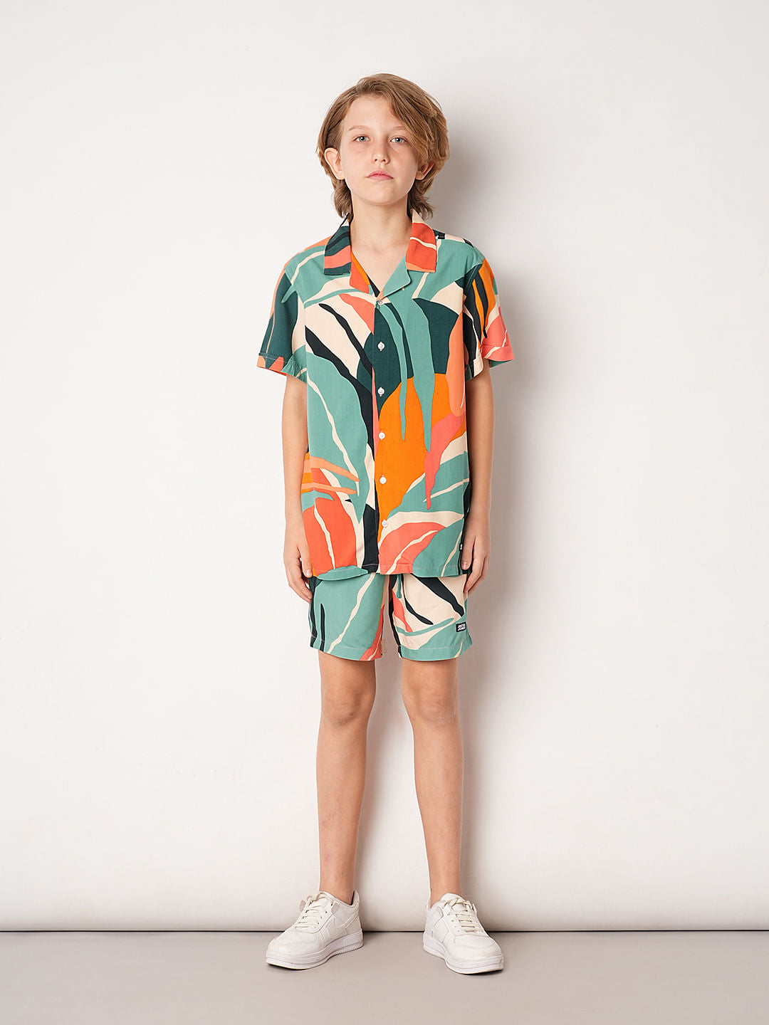Green Tropical Print Co-ord Set Shirt
