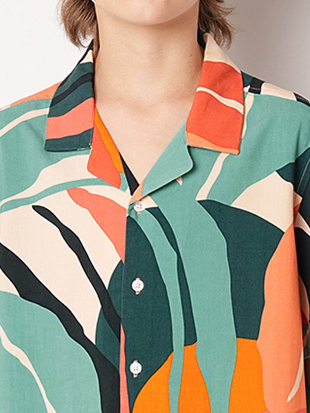 Green Tropical Print Co-ord Set Shirt