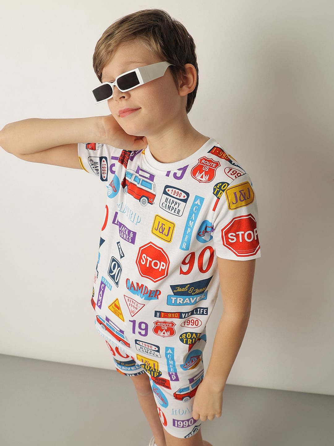 Boys White Sticker Print Co-ord Set T-shirt