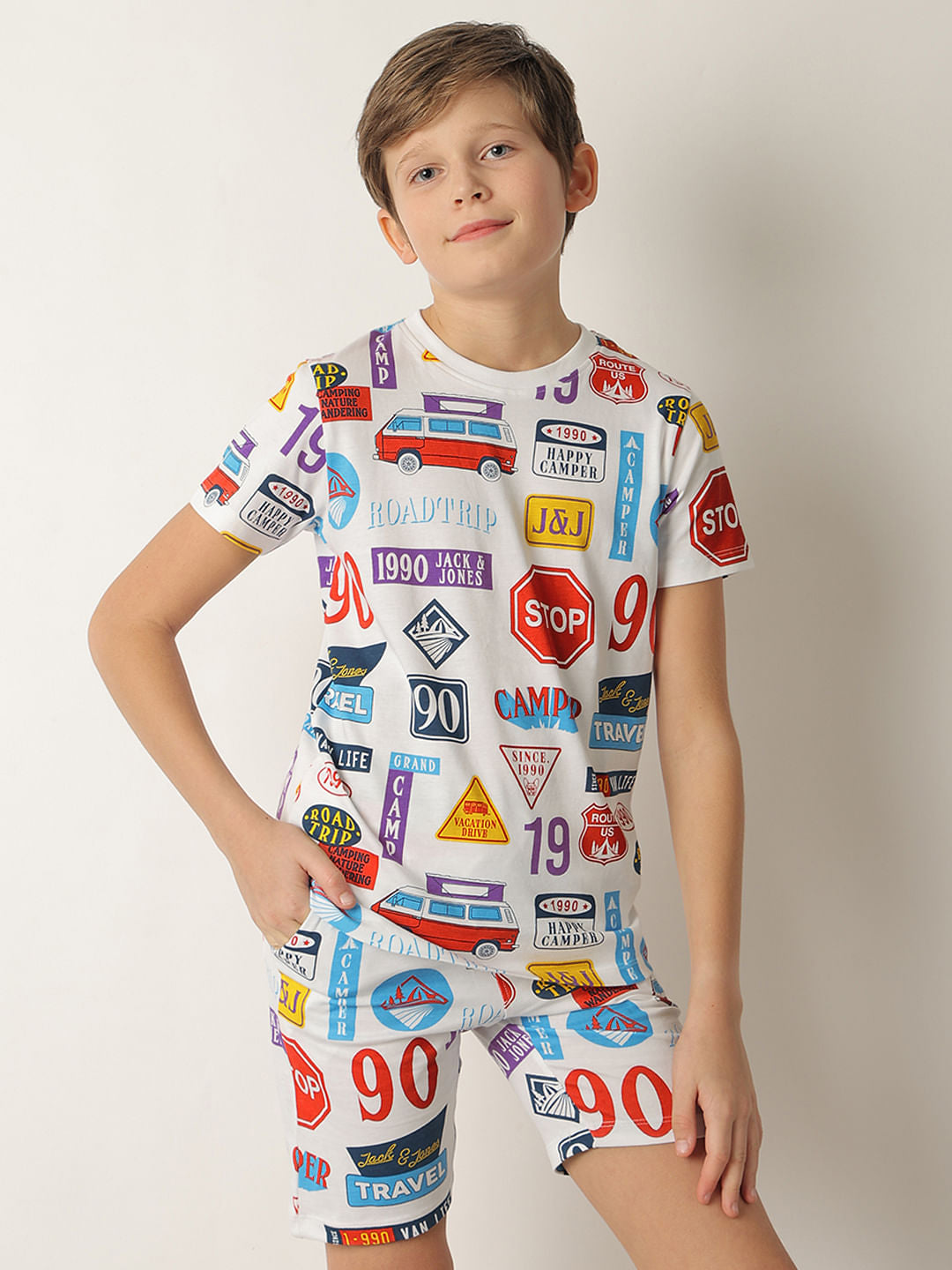 Boys White Sticker Print Co-ord Set T-shirt