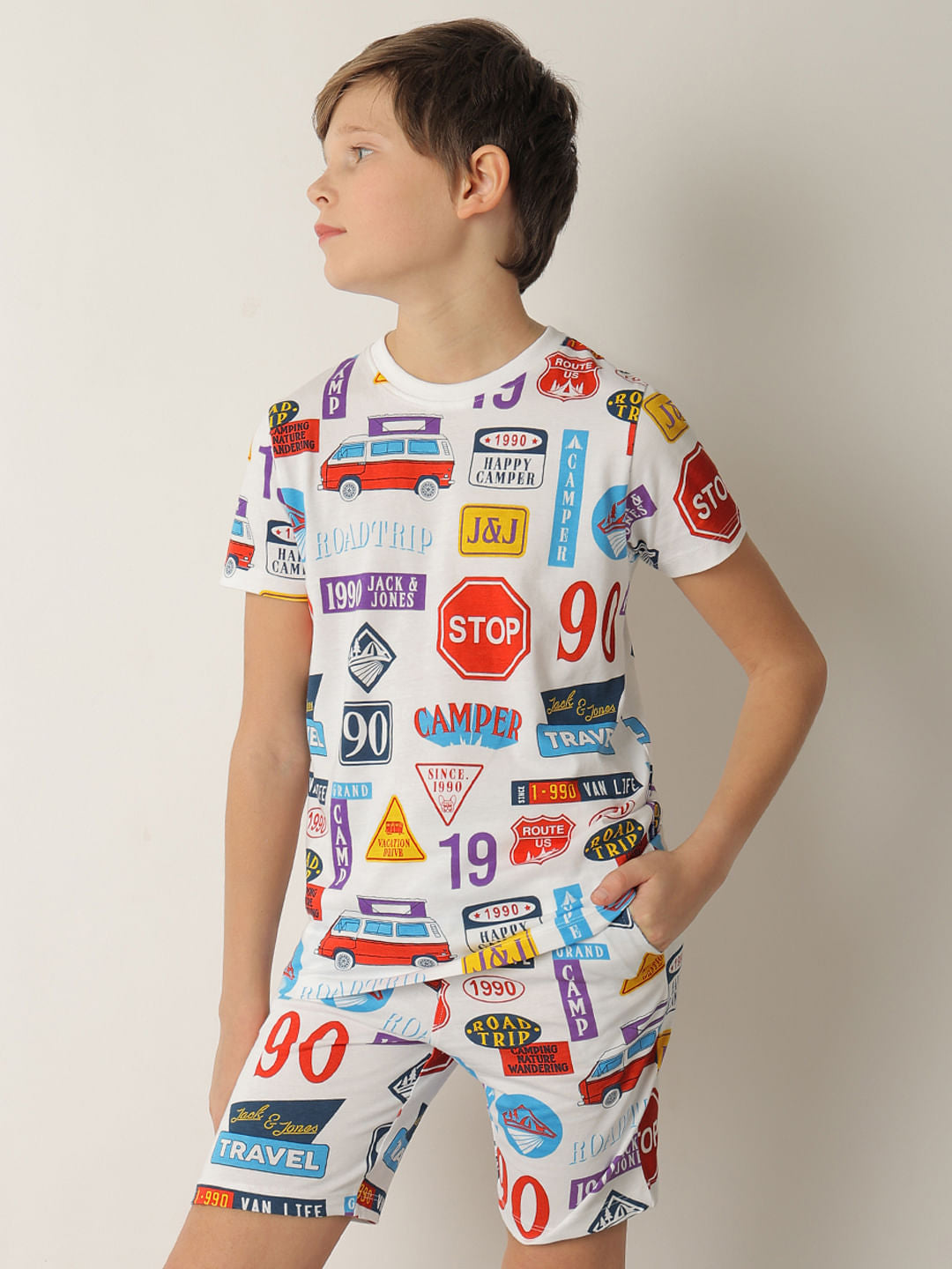 Boys White Sticker Print Co-ord Set T-shirt