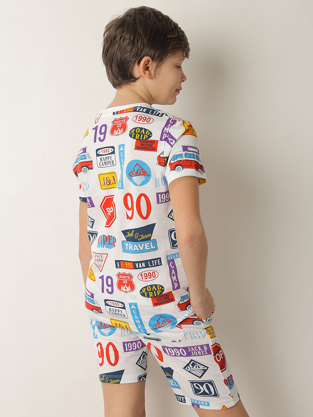 Boys White Sticker Print Co-ord Set T-shirt