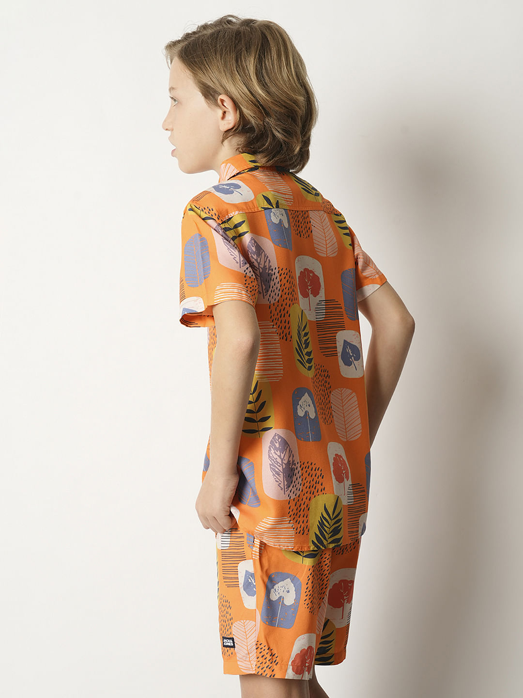 Boys Orange Tropical Print Co-ord Set Shirt
