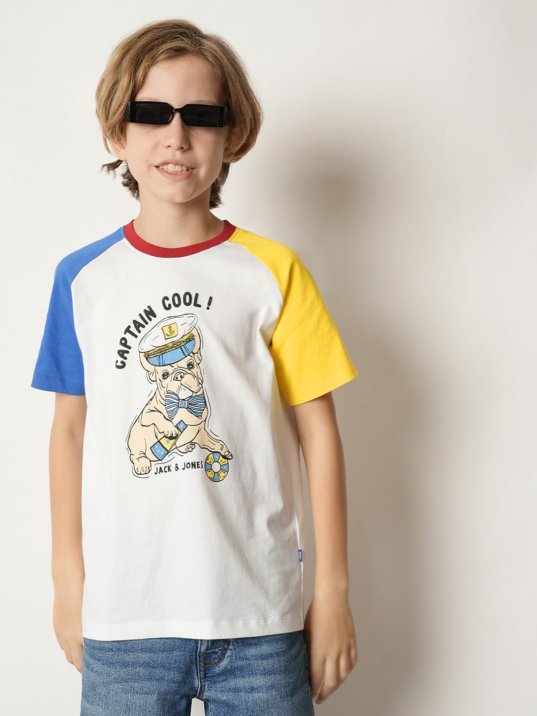 Boys White Colourblocked T-shirt