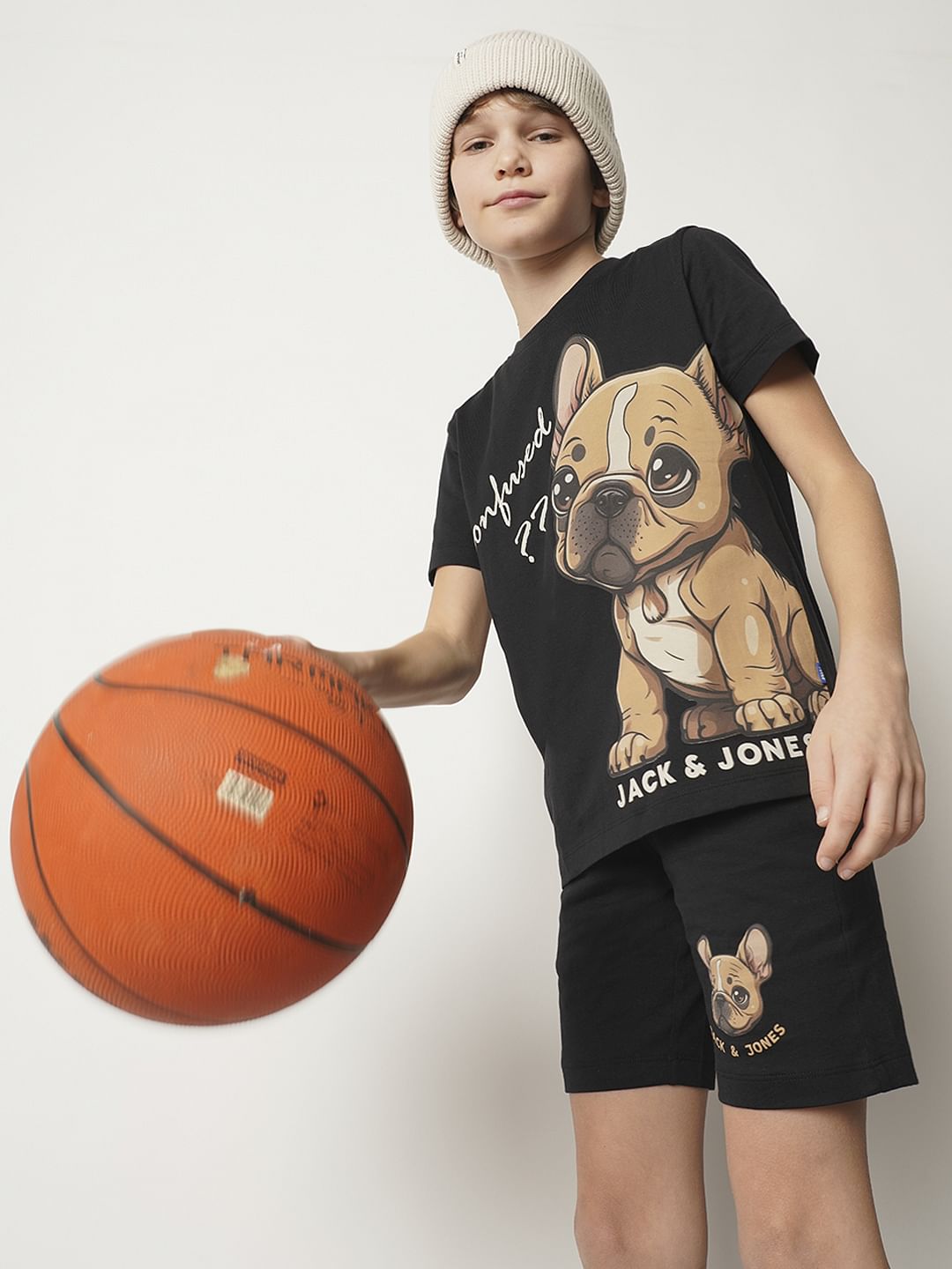 Boys Black Confused Dog T-shirt