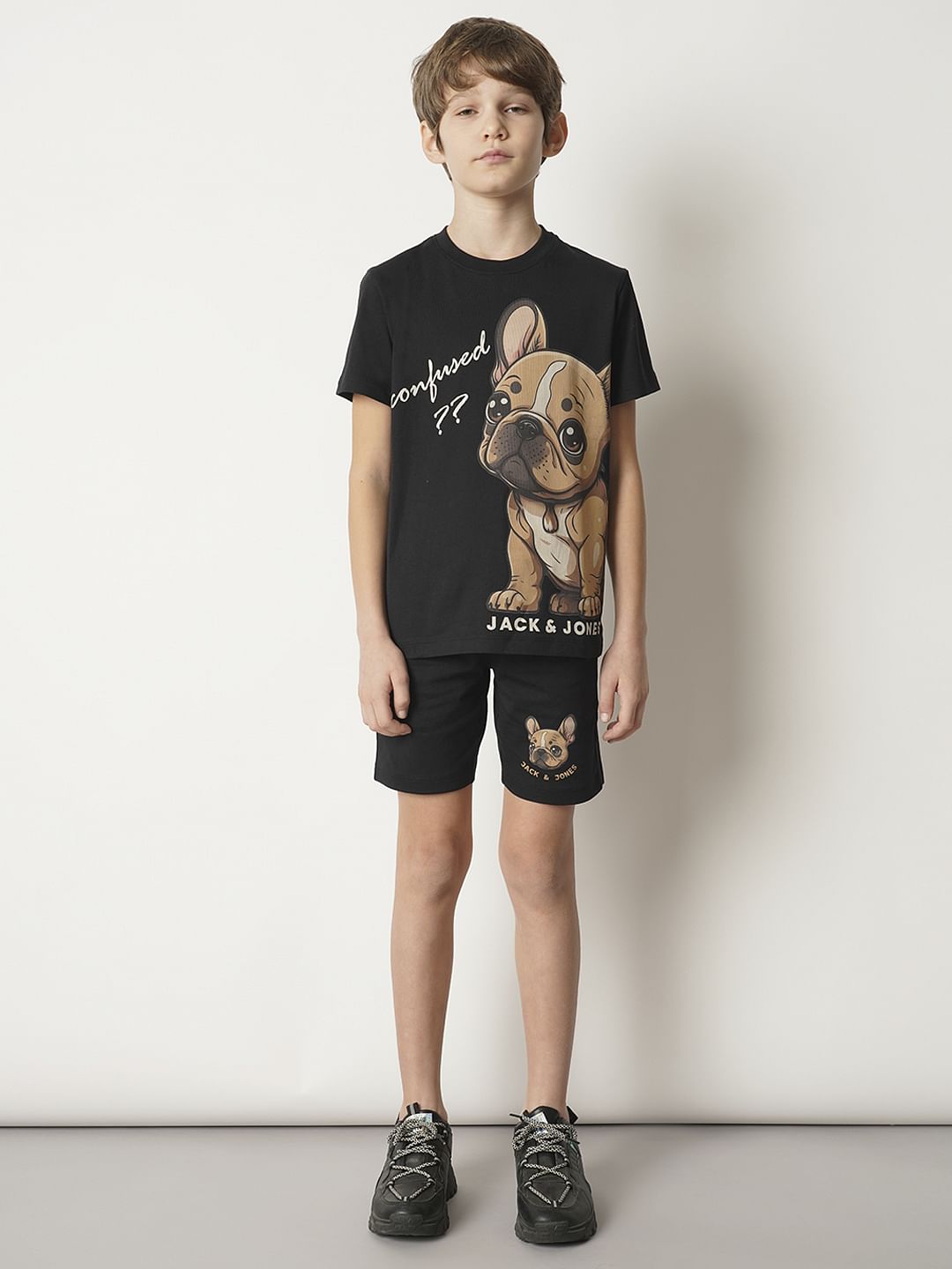 Boys Black Confused Dog T-shirt