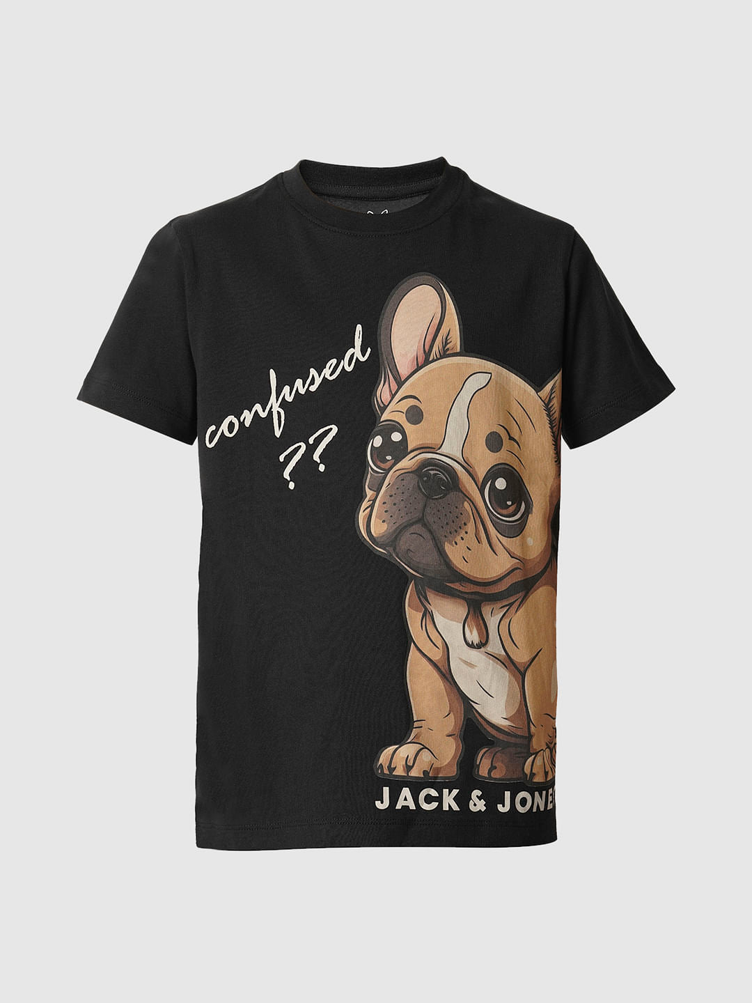 Boys Black Confused Dog T-shirt