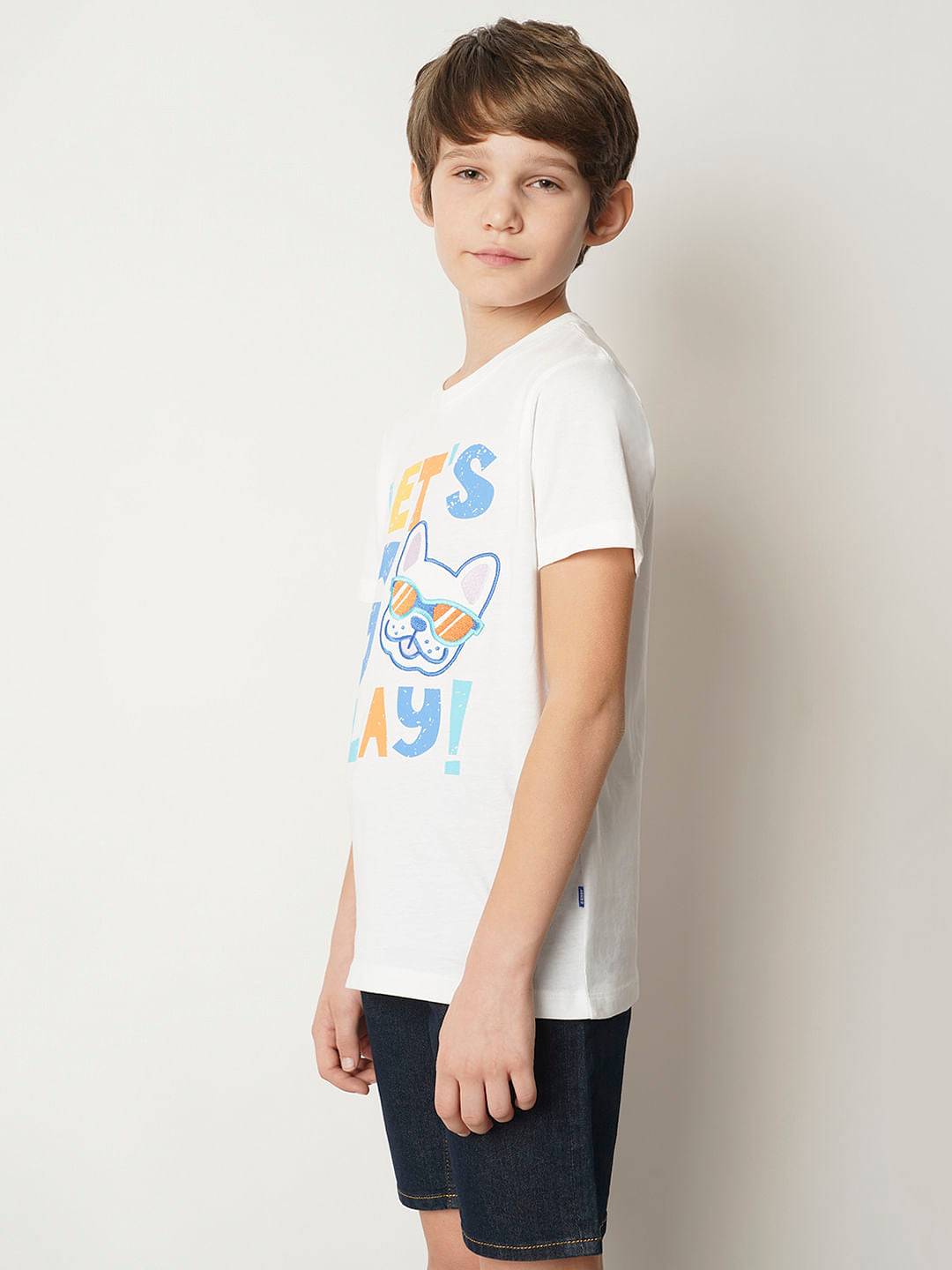 Boys White Text Print T-shirt