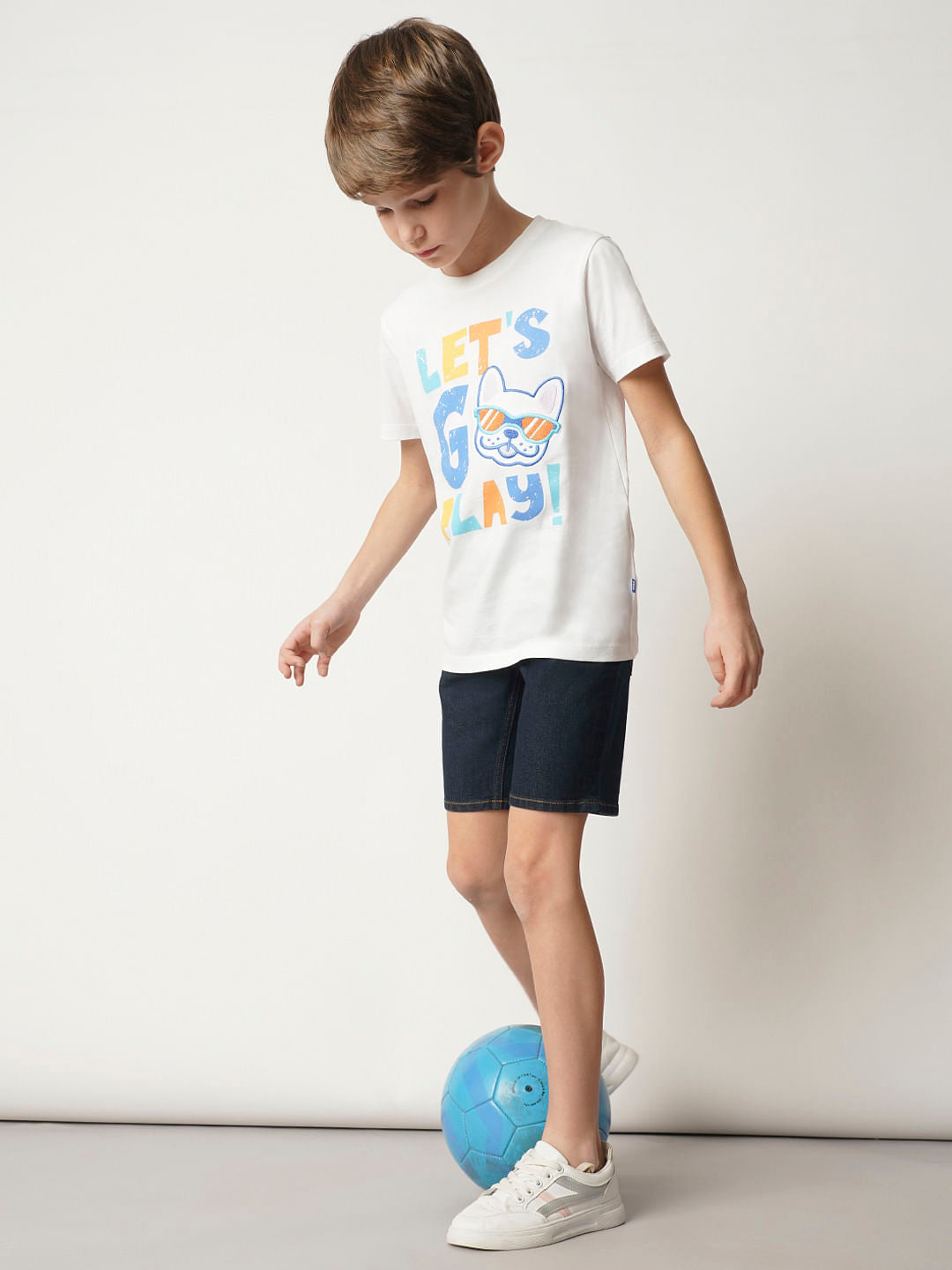 Boys White Text Print T-shirt