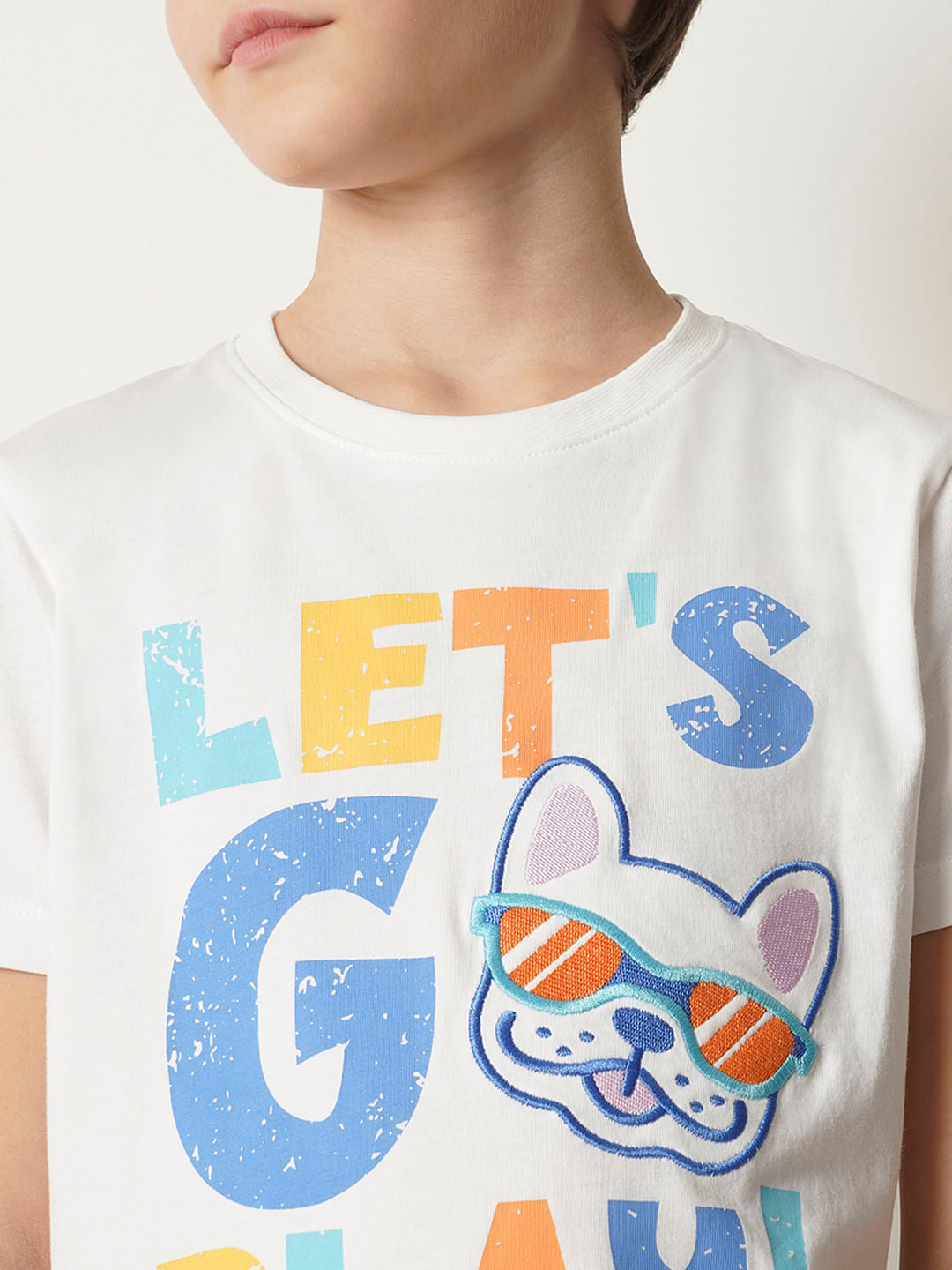 Boys White Text Print T-shirt