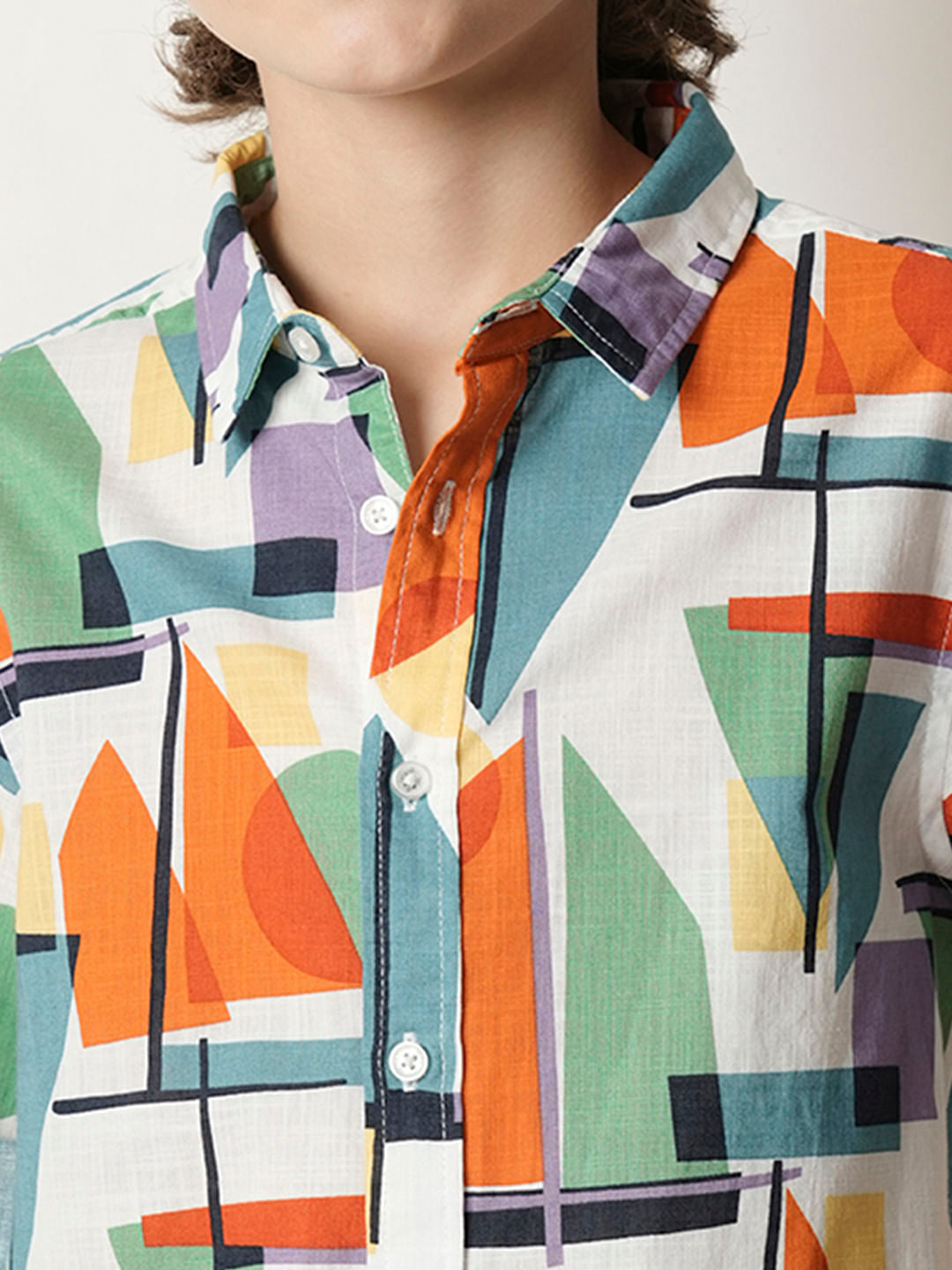 Boys Orange Abstract Print Full Sleeves Shirt