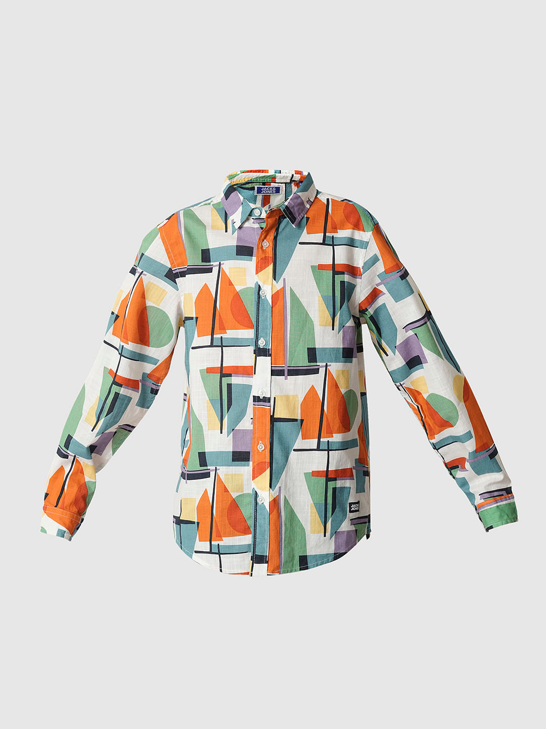 Boys Orange Abstract Print Full Sleeves Shirt