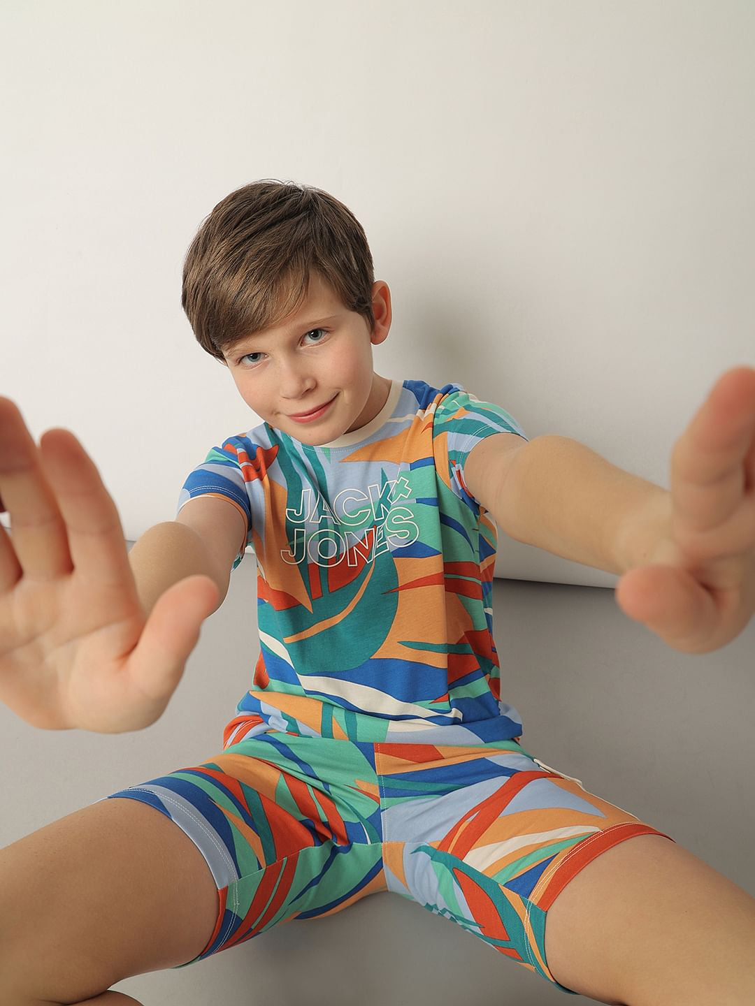 Boys Blue Tropical Print Co-ord Set T-shirt