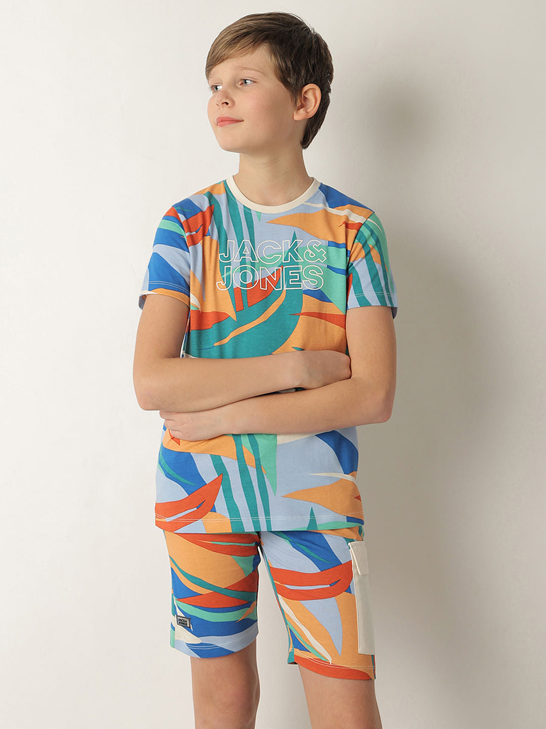 Boys Blue Tropical Print Co-ord Set T-shirt