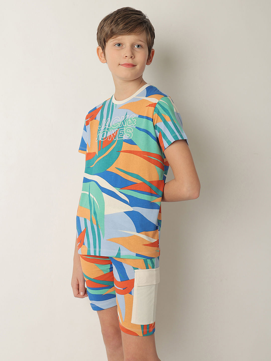 Boys Blue Tropical Print Co-ord Set T-shirt